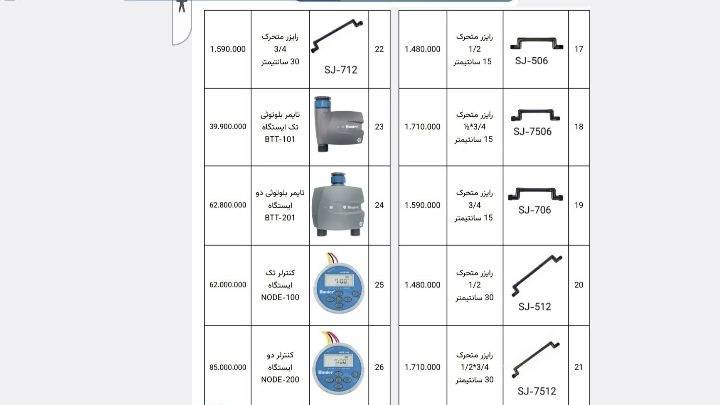 لیست قیمت ها بازرگانی راج آب